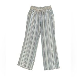 Boho Linen Blend Wide Leg Pants Size M Striped Coastal Resort Beachy Festival